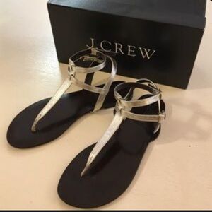 J crew tabbie metallic silver sandal 10